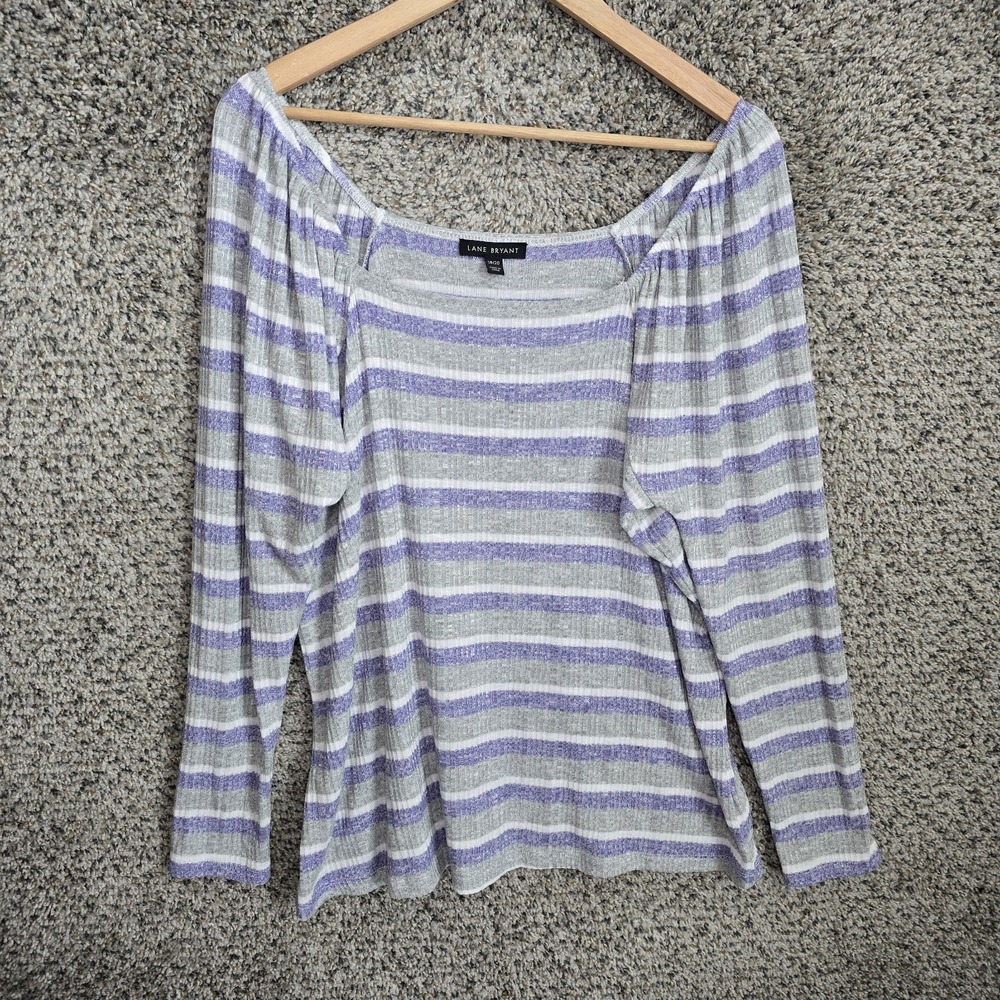 Lane Bryant Top Womens Plus 18/20 Gray Striped Square Neck Knit Blouse‎ Casual